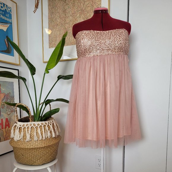 ONLY Pink Sequined Mini Dress Size Medium - Picture 1 of 6